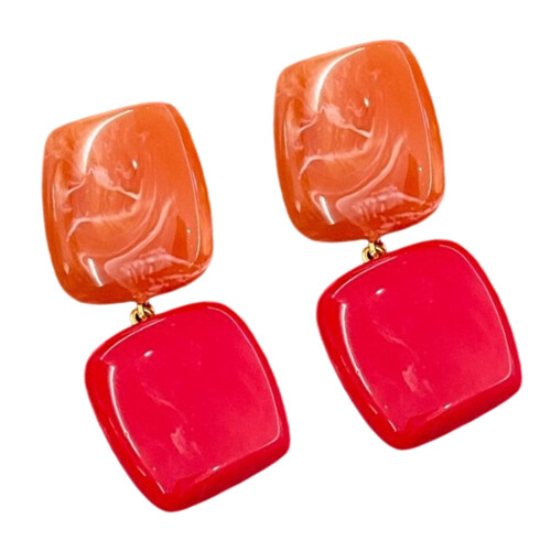 1 Pair Multifunctional Square Earrings Color Contrast Hand-Red