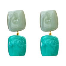 Resin Square Earrings Unique Design Geometric Shape-Green