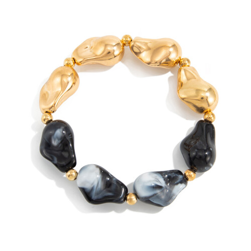 Elegant Irregular Resin Elastic Bangle Jewelry Gift-Black