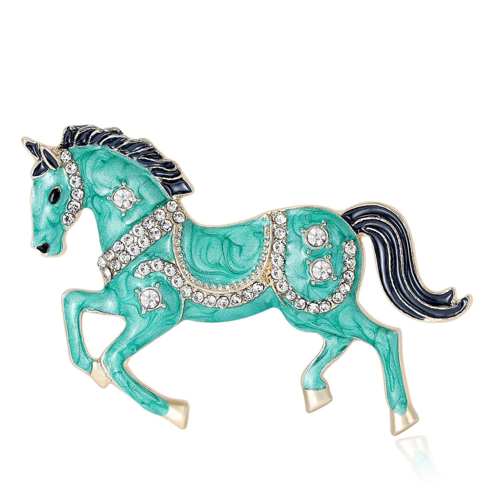 Green Vintage Styles Alloy Horse Pin With Sparkling Crystal