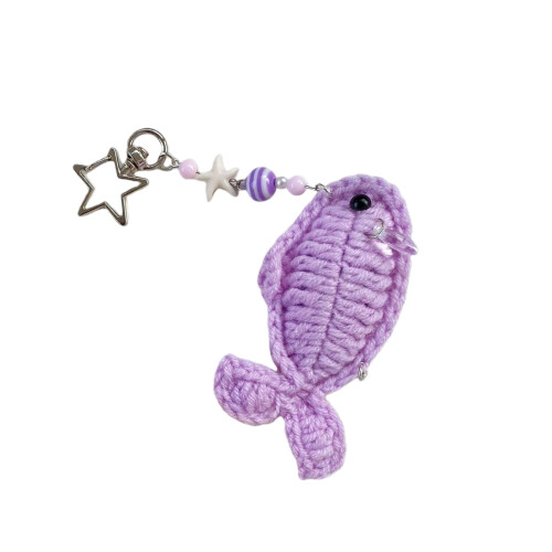 Handmade Crochet Fish Keychain Phone Strap Lightweight-Purple