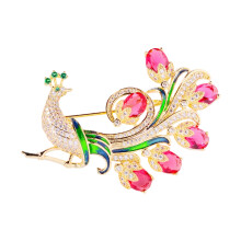 Perfect Gift Peacocks Brooch Elegant Accessory For-rose red