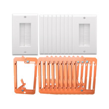 10 brush-type wall box cable glands with mounting bracket. Single wall cover for low-voltage cables.