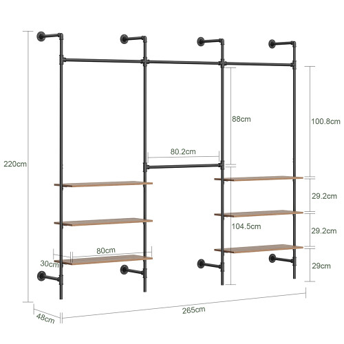 SoBuy Κρεμάστρα KLS19-SCH Μαύρο 265x48x220 cm 6 Ράφια 2