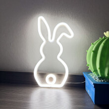 Decor de perete cu urechi de iepuraș de Paște, siluetă de iepure roz neon