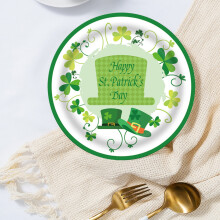 Papieren bordjes voor St. Patrick's Day met klavermotief (16 stuks)