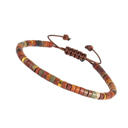 Armband med naturstenspärlor och justerbart vaxrep