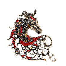Unieke Vintage Paardenhoofd Broche Elegante Mode Borst Pin-Rood