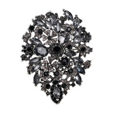 Crystal Pin Flower Brooch Unique Brooch Pin-QT0559 gray black