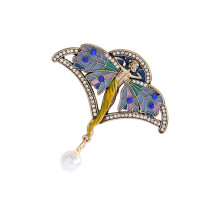 Retro Angel Wing Enamel Butterfly Brooch Rhinestones Pearls