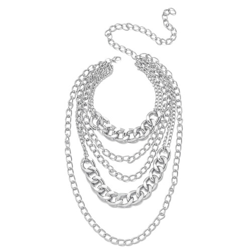 Heavy Layering Cuban Link Necklace Modern Punk Design-Silver