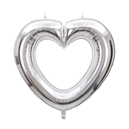 33 Inch Silver Hollow Heart Balloon 1