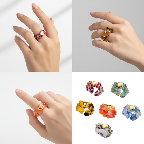Lightweight Amber Resin Ring Minimalist Design-rose red 2