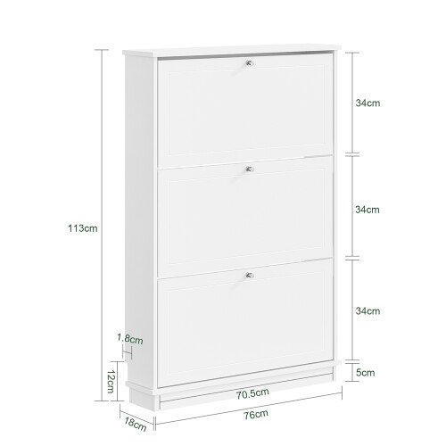 SoBuy FSR215-W Λευκή Ντουλάπα Παπουτσιών 76x18x113cm 2