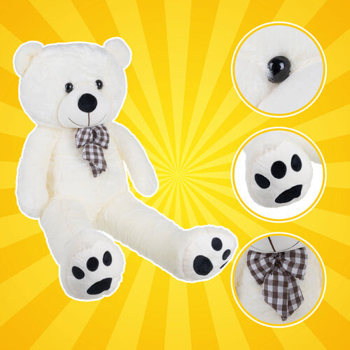 Urso de pelúcia de 140 cm, creme, com laço. 2