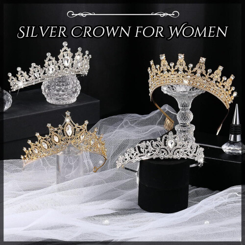 Set di tiara con strass per donna, oro e argento, 4 pezzi 1