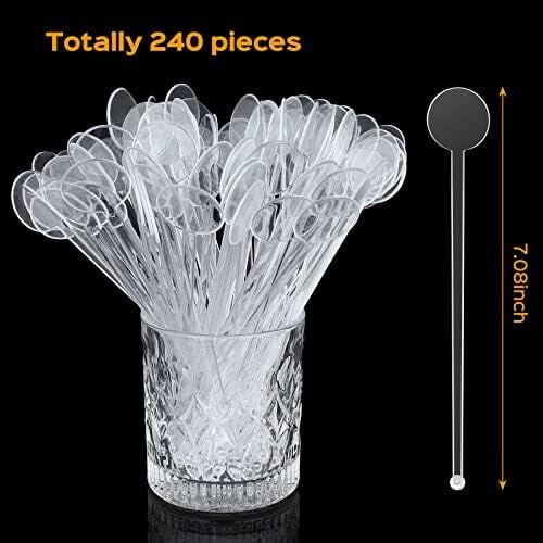 240 transparente Kunststoff-Rührstäbchen mit 18 cm großem Deckel 2