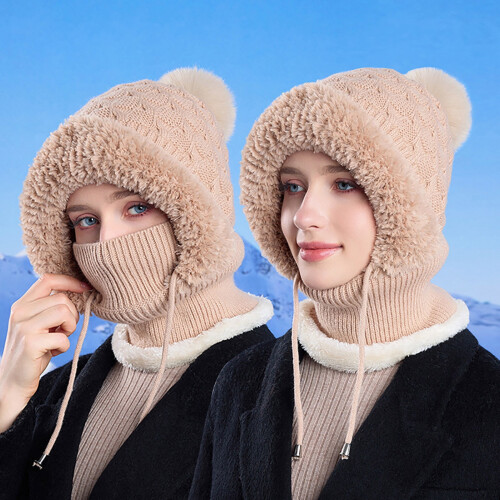 Gorro de tricô 3 em 1 com cachecol e máscara – Forrado com lã, tamanho único 2