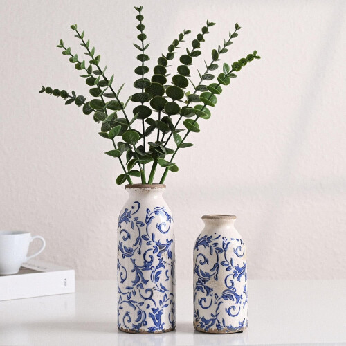 Set van 2 blauw-witte keramische vazen, 20 cm 1