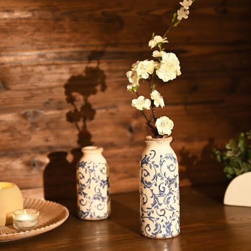 Set van 2 blauw-witte keramische vazen, 20 cm 2