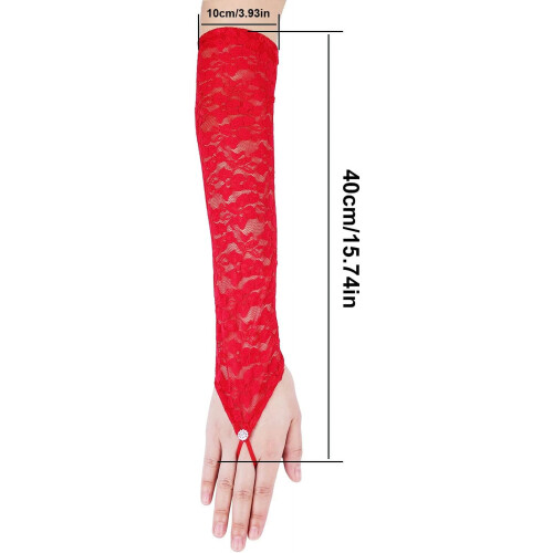 Luvas longas sem dedos com renda para mulheres, 40 cm 1