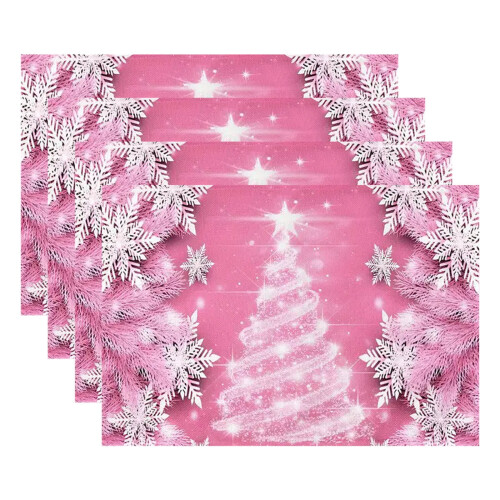 Set de 4 sets de table de Noël, 30 x 45 cm, lin rose 1