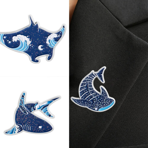 Marine emaille reversspeld – dolfijn- en haaiendesign, legering. 1