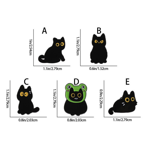 Sort kat metalbroche, emaljefinish, 2,9 cm 2