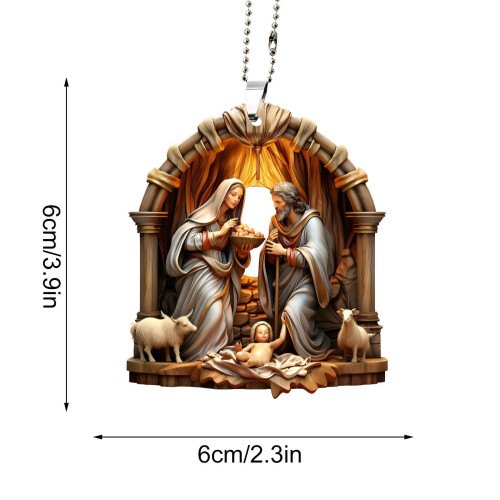 Nativity Scene Acrylic Ornament 2.4 Inch Double-Sided 3D 2