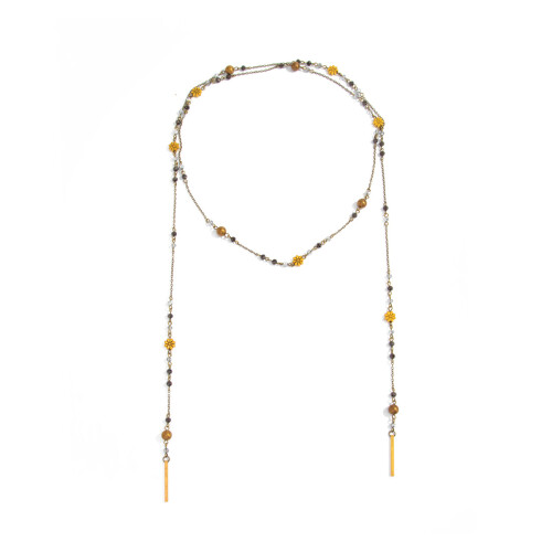 Collier superposé chic avec perles-03 or ancien 7497