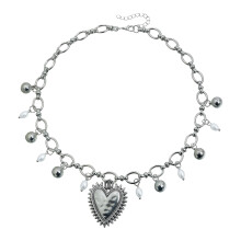 Thorn Heart Shaped Pendant Necklace With Faux Pearls Adjustable