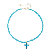 Ideal Gift Triangular Crystal Crosses Pendant Necklace-Blue