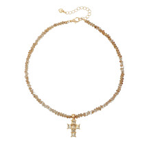 Elegant Crosses Necklace with Triangular Crystal Accent-brown