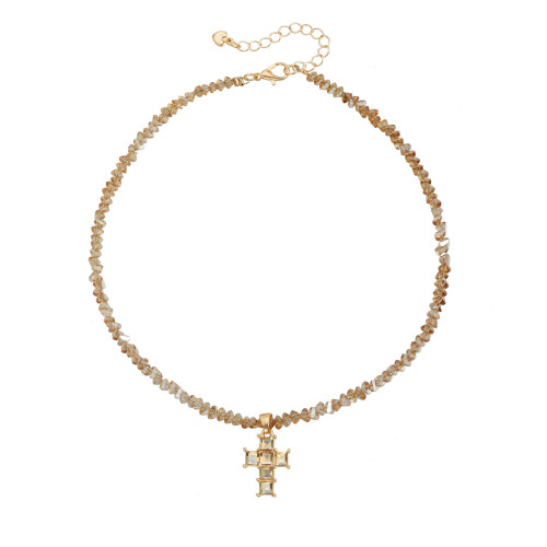 Elegant Crosses Necklace with Triangular Crystal Accent-brown