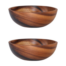 2x Natürliche. handgefertigte Salatschüssel aus Holz. klassisch. groß. rund. Salat-. Suppen- oder Essschüssel. Teller. Küchenutensilien aus Holz
