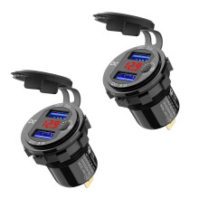 Chargeur de voiture USB double 12 V Quick Charge 3.0 (x2). Prise en aluminium avec interrupteur marc