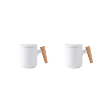 2X Keramik-Teetasse mit Deckel und Filter. Großes Fassungsvermögen. Holzgriff. Kaffeetasse. Tee-Wasser-Trennung. Teetasse