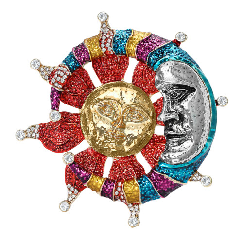 Broche soleil lune à la mode, Badge en acier inoxydable,