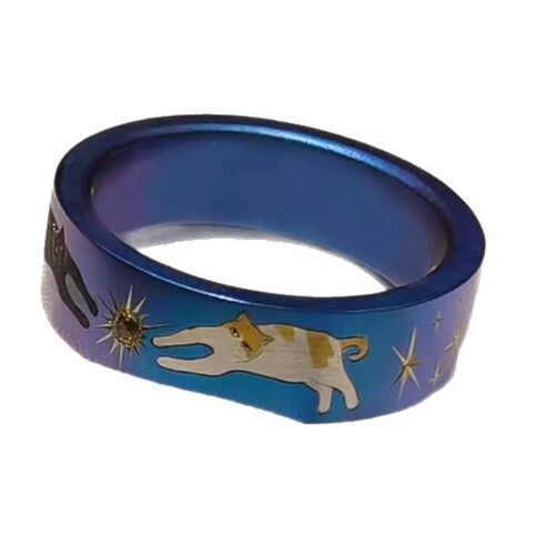 Bague tendance en forme de chat en alliage bleu, avec finition