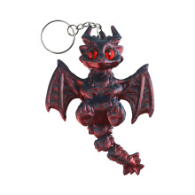 3D-geprinte westerse draak sleutelhanger voor-rood en zwart