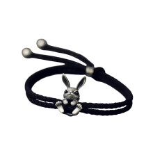 Kaninchen Charm Handgemachtes Seil Armband Verstellbares-Schwarz