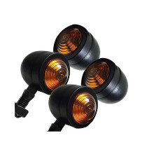 Lot de 4 clignotants noirs pour moto, compatibles avec Honda Fatboy, Chopper, Bobber et Suzuki.