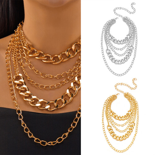 Heavy Layering Cuban Link Necklace Modern Punk Design-Silver 2