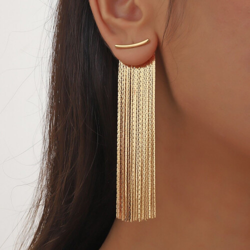 Stylish Drop Earrings Diamonds-Gold-color Sloping bottom 1