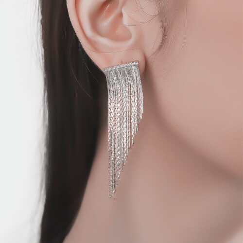 Stylish Drop Earrings Diamonds-Gold-color Sloping bottom 2
