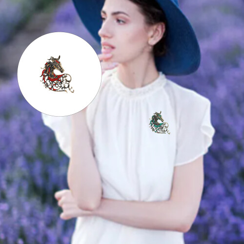 Trendy Alloy Horse Design Brooch Versatile Accessory-Blue 1