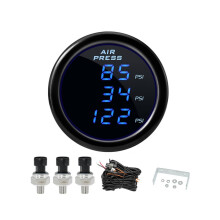 Manomètre de pression d'air à LED de 52 mm avec triple affichage double pour suspension pneumatique