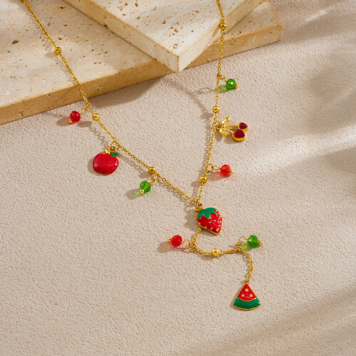 Stainless Steel Realistic Fruit Design Pendant Necklace 1