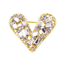 Lovely Silver Heart Brooch Crafted From Alloy And-Gold-color