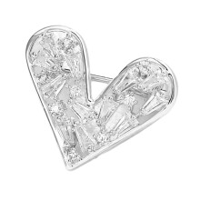 Delicate Alloy Heart Pin With Zircon Accent Great For-Silver